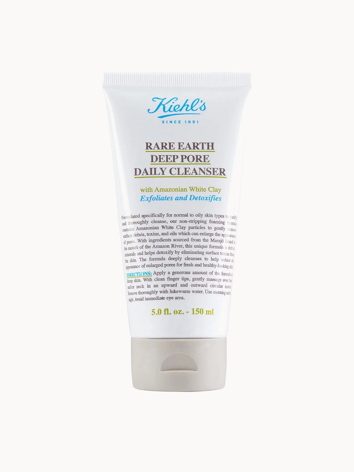 Kiehl's Rare Earth Deep Pore Daily Cleanser 150ml, orange tube with black cap and apothecary-style label
