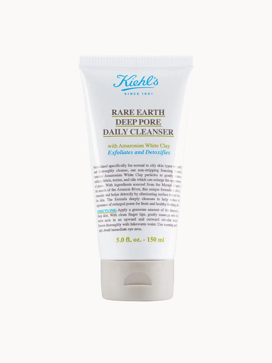 Kiehl's Rare Earth Deep Pore Daily Cleanser 150ml, orange tube with black cap and apothecary-style label