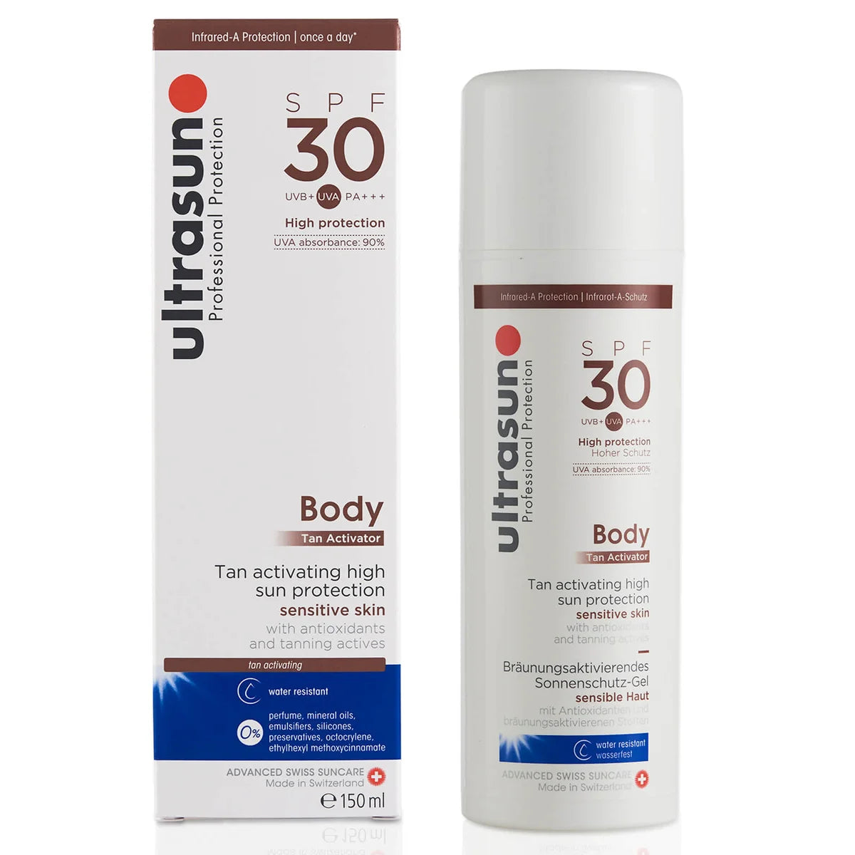 Ultrasun Tan Activator for Body bottle, 150ml SPF30 sun protection and tan enhancer