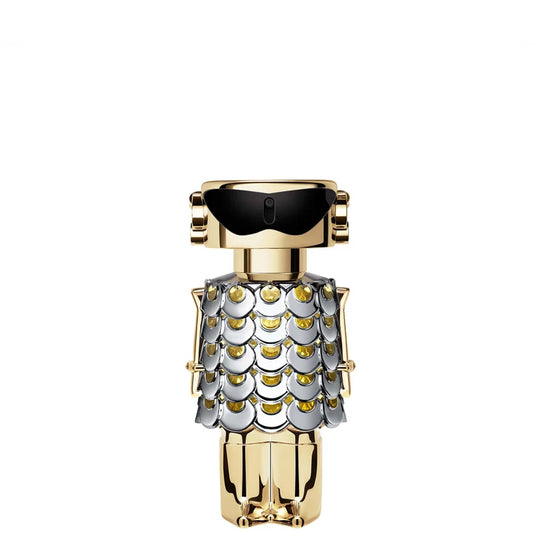Paco Rabanne FAME Eau De Parfum 50ml robot shaped gold perfume bottle with black accents