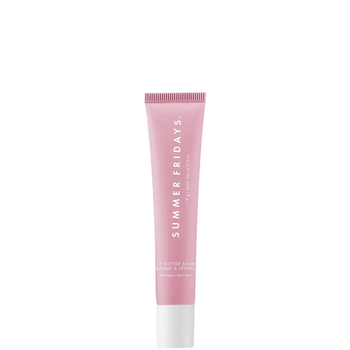 Summer Fridays Lip Butter Balm 15g - Pink Sugar, small round jar with gold lid and Summer Fridays pastel branding