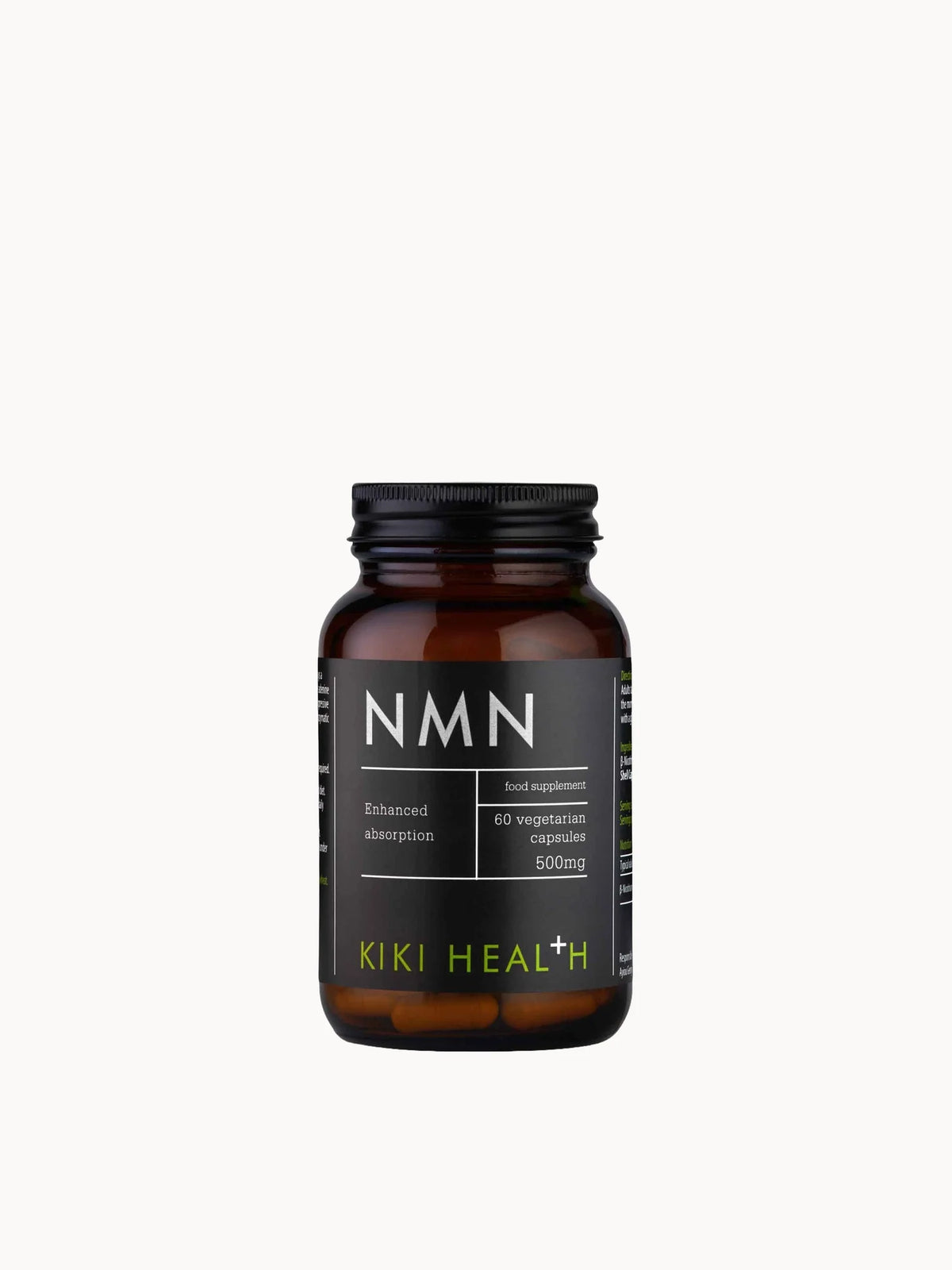 KIKI Health NMN 60 Vegicaps, white bottle with black cap and label