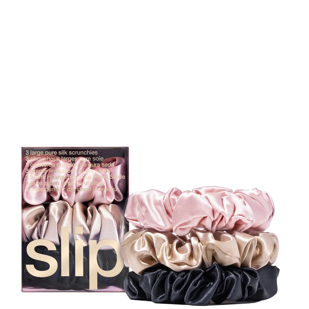 Slip Large Scrunchies Multi Pack of 3, luxury silk scrunchies for gentle hair styling.
