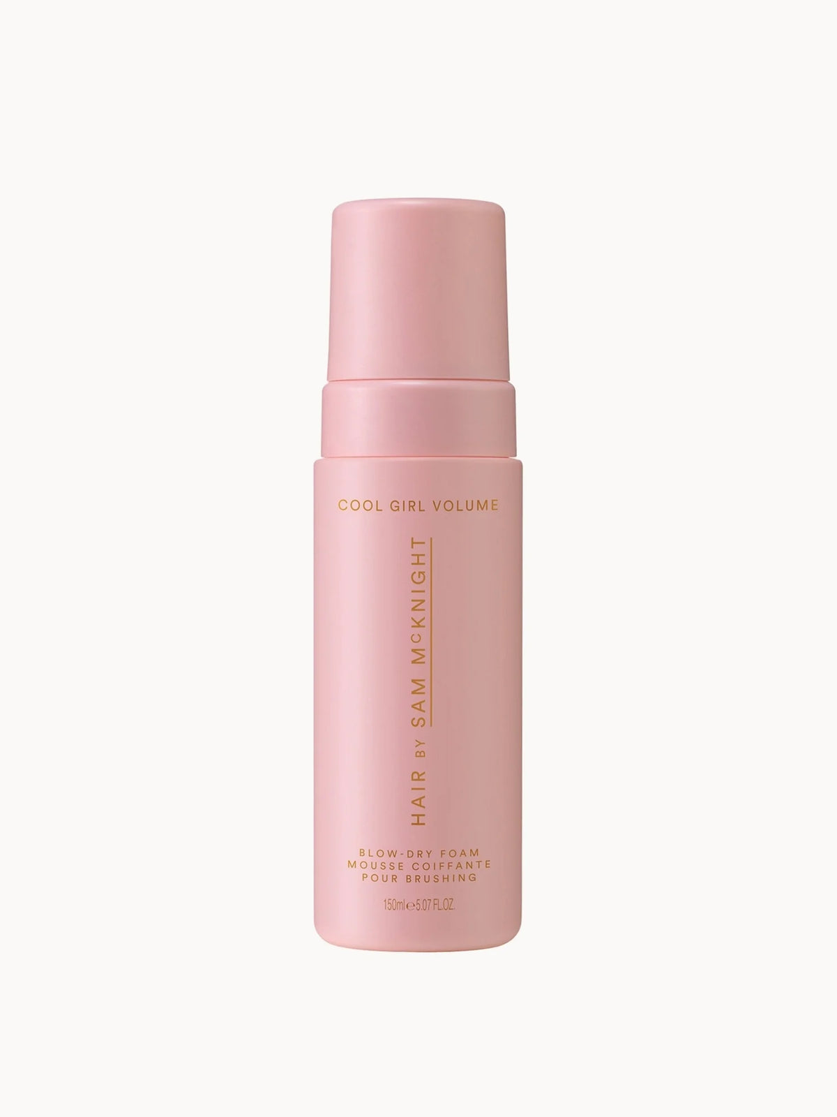 Hair by Sam McKnight Cool Girl Volume Blow Dry Foam 150ml, clear tube with black cap and Hair By Sam McKnight branding