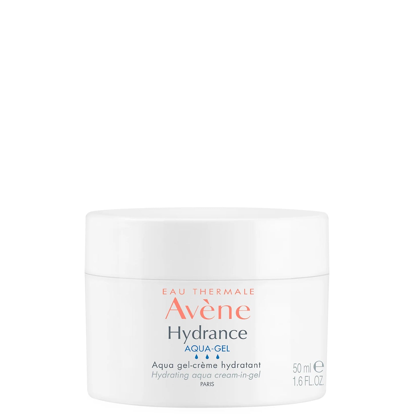 Avène Hydrance Aqua-Gel Moisturiser for Dehydrated Skin 50ml – lightweight hydrating gel-cream for sensitive, dehydrated skin, in a white and blue jar.