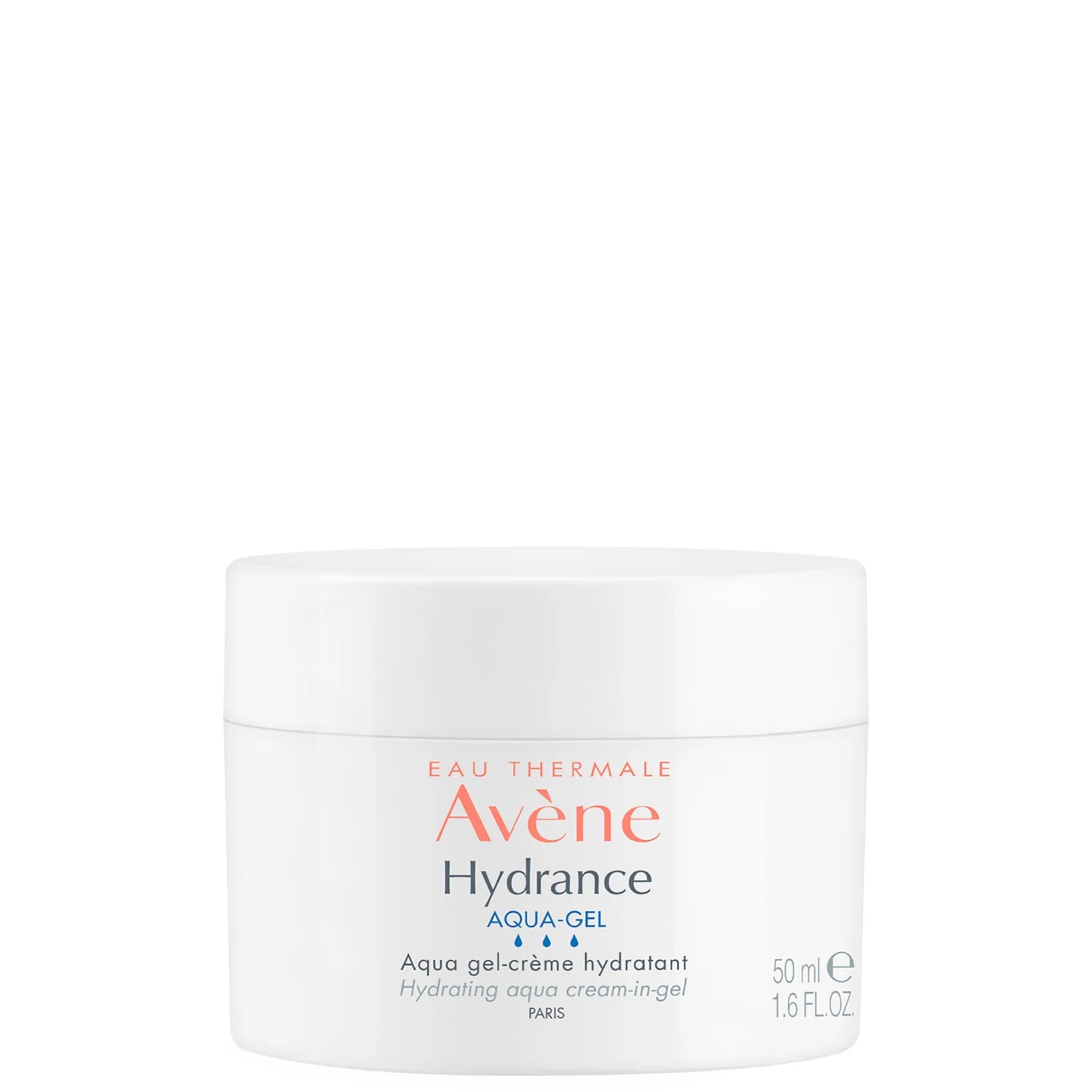 Avène Hydrance Aqua-Gel Moisturiser for Dehydrated Skin 50ml – lightweight hydrating gel-cream for sensitive, dehydrated skin, in a white and blue jar.