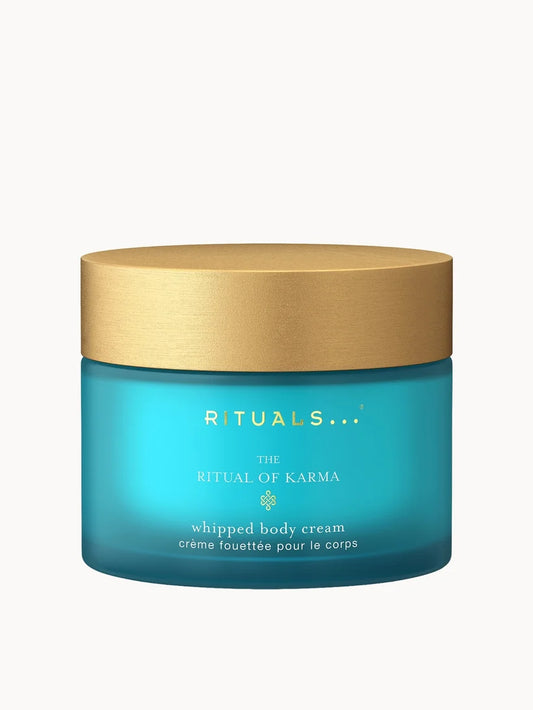 Rituals The Ritual of Karma Whipped Body Cream 220ml round jar with turquoise design and white lid