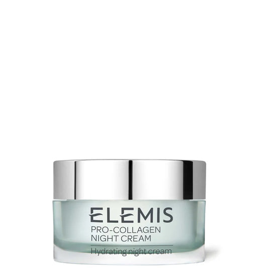 Elemis Pro-Collagen Night Cream 50ml frosted glass jar with silver lid and dark label