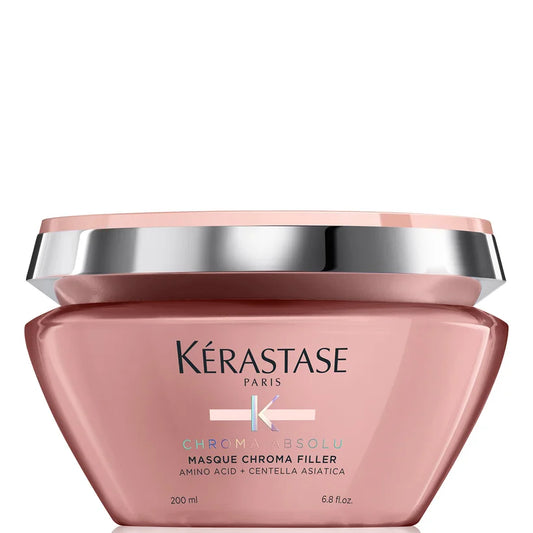 Kérastase Chroma Absolu Masque Chroma Filler 200ml pink jar with matching lid and Kérastase branding