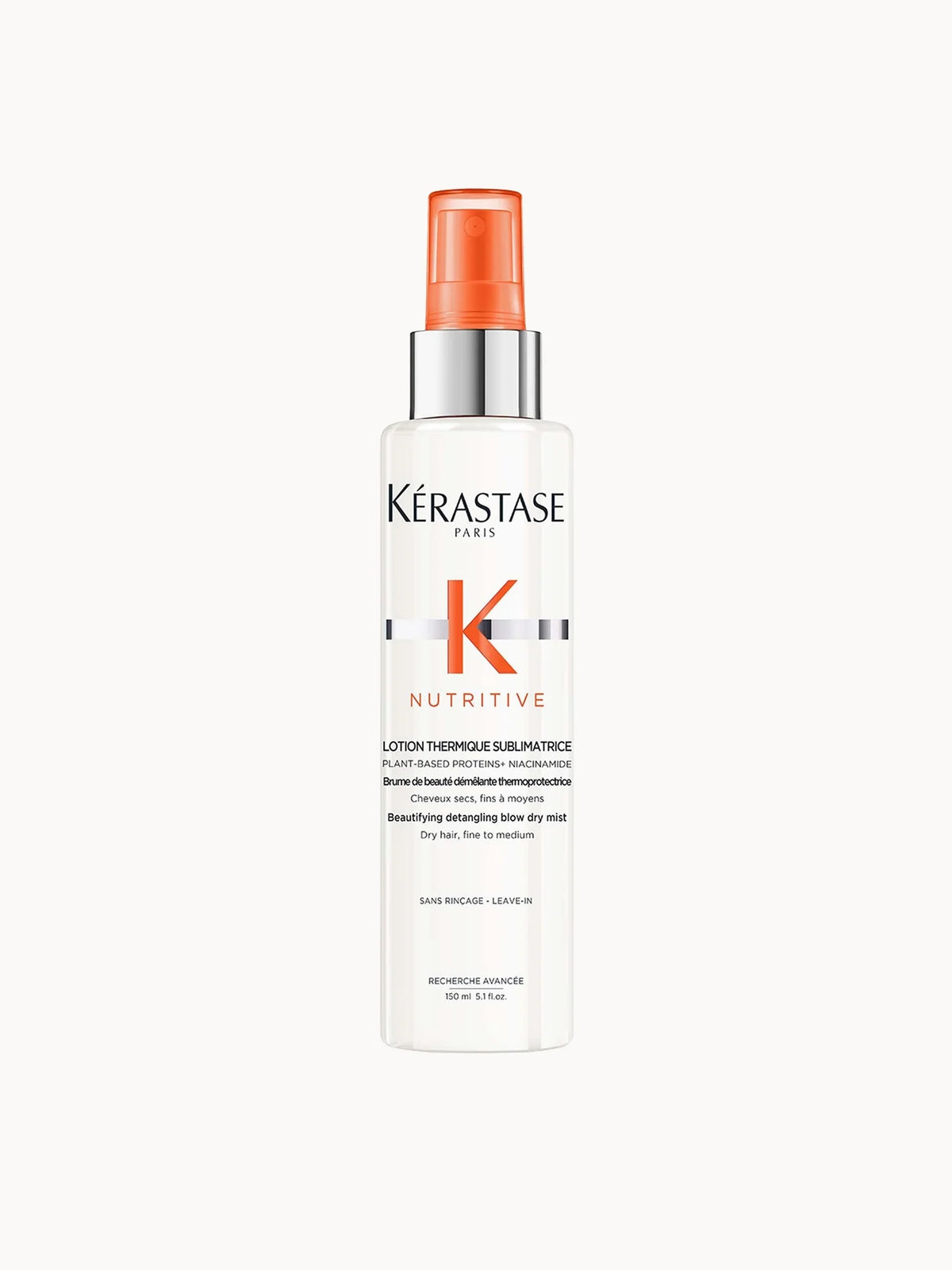 Kérastase Nutritive Beautifying Detangling Blow Dry Mist, for Dry Fine to Medium Hair 150ml, pink spray bottle with black cap and Kérastase Nutritive branding