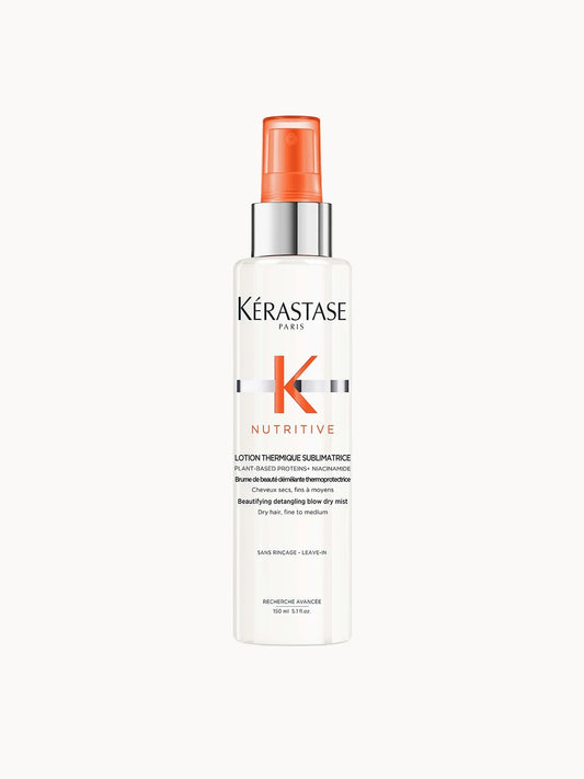 Kérastase Nutritive Beautifying Detangling Blow Dry Mist, for Dry Fine to Medium Hair 150ml, pink spray bottle with black cap and Kérastase Nutritive branding
