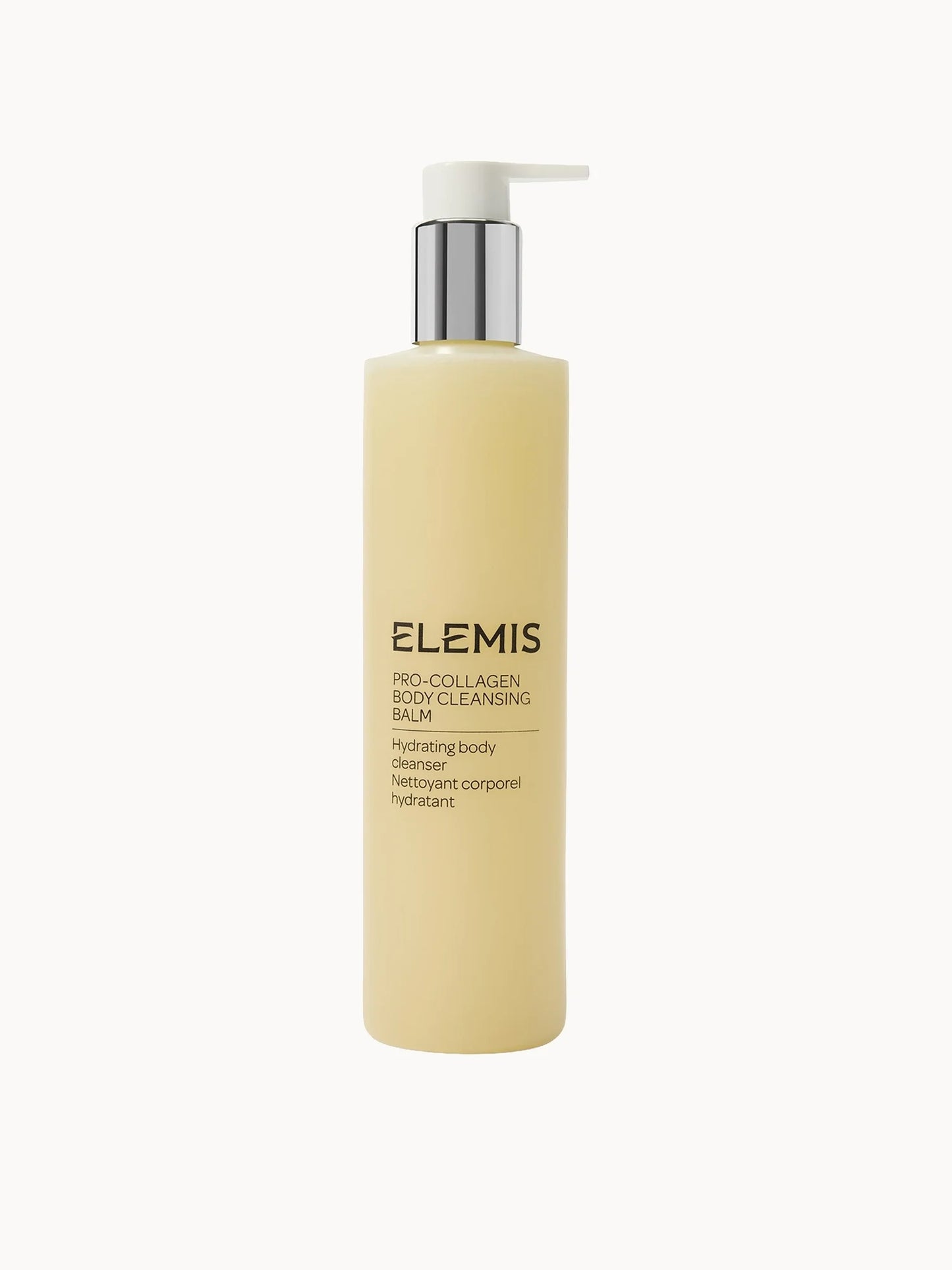 Elemis Pro-Collagen Body Cleansing Balm 300ml in its cream tub with gold lid.