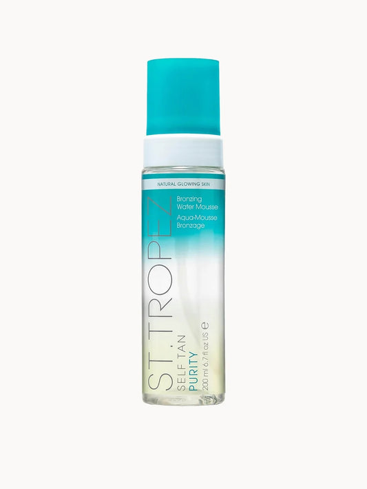 St. Tropez Self Tan Purity Body Mousse 200ml white aerosol can with a pastel green label
