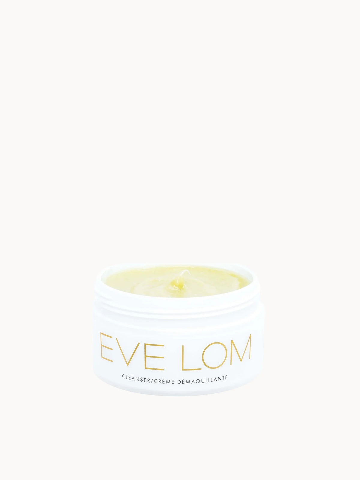 Eve Lom Cleanser 50ml, black glass jar with gold lid and Eve Lom wordmark label