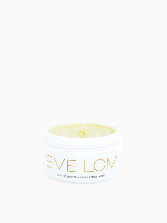 Eve Lom Cleanser 50ml, black glass jar with gold lid and Eve Lom wordmark label