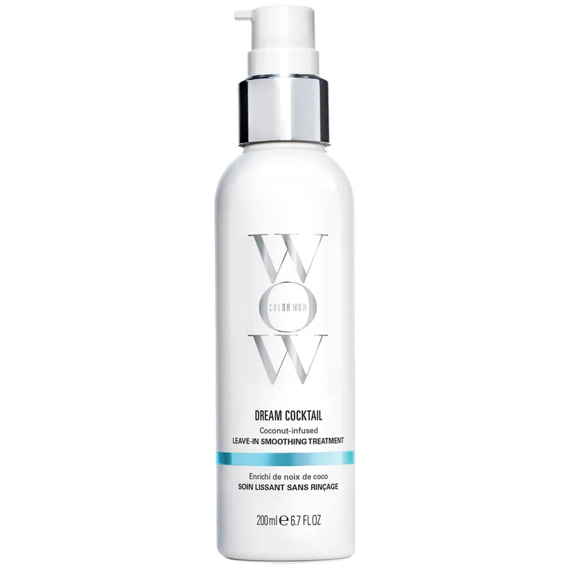Color Wow Dream Cocktail Coconut-Infused 200ml, white pump bottle with a tropical graphic and blue Color Wow branding