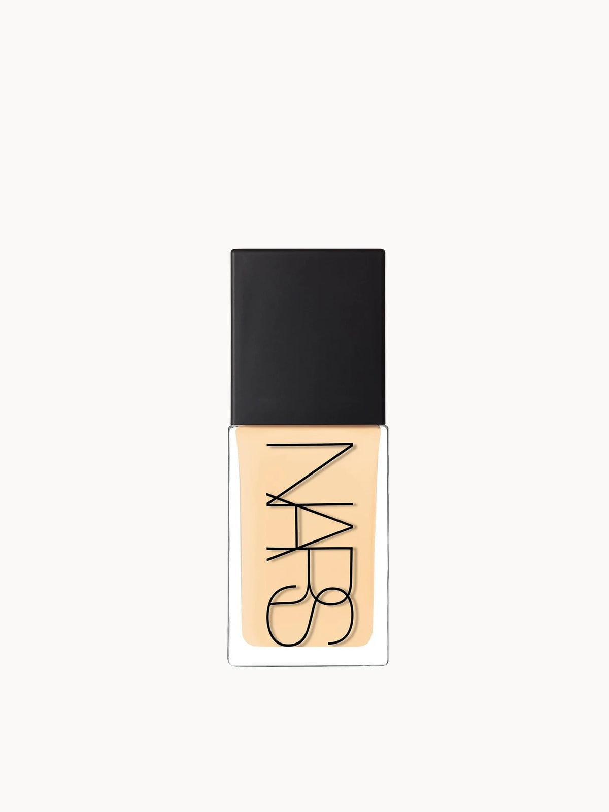 NARS Light Reflecting Foundation - Deauville, black glass bottle with black pump dispenser and white NARS wordmark
