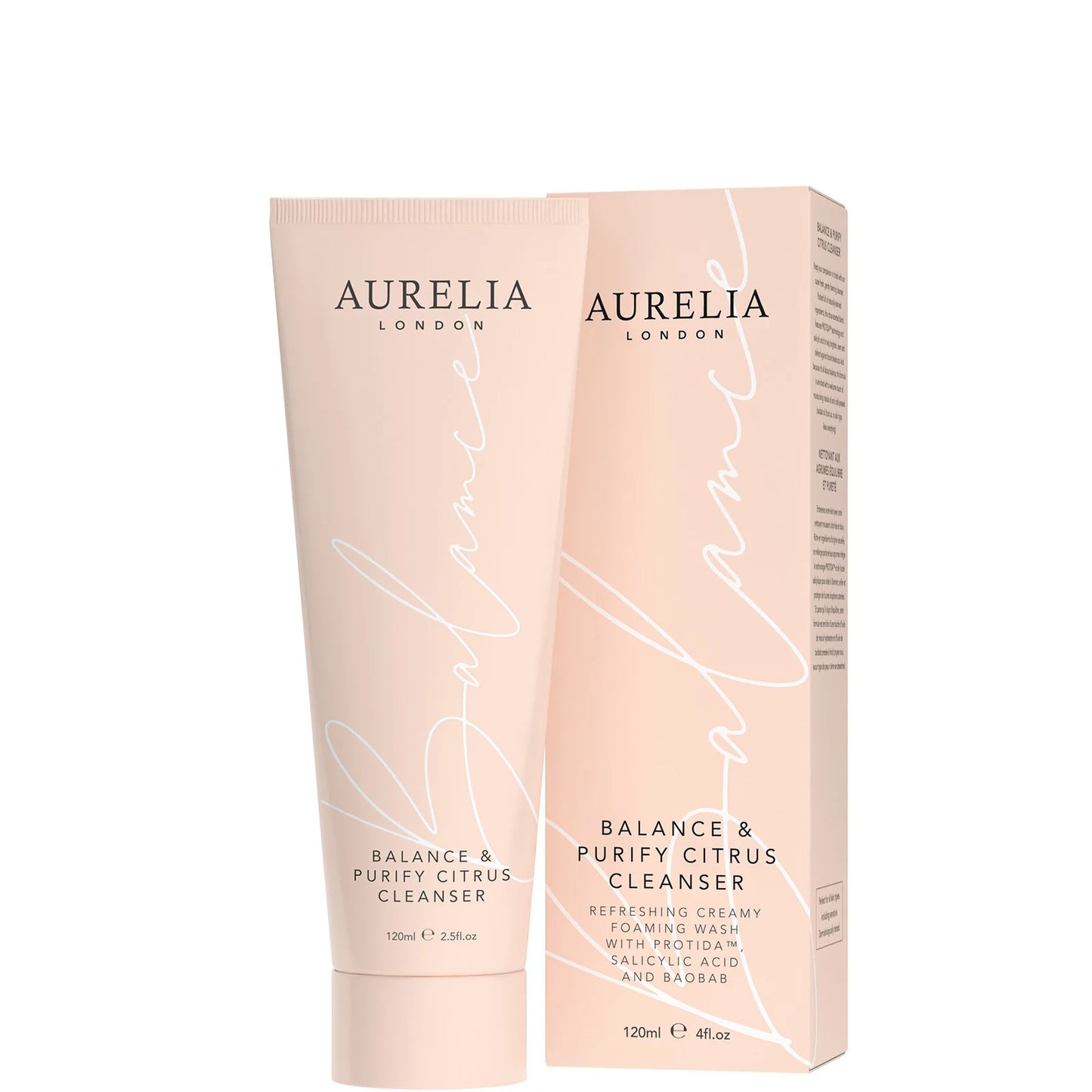 Aurelia London Balance and Purify Citrus Cleanser 120ml – probiotic gel cleanser for combination and oily skin, infused with citrus botanicals, in a sleek pink tube.