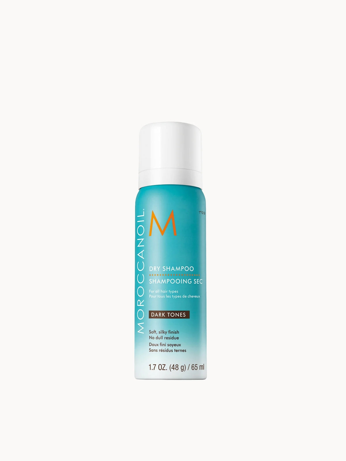 Moroccanoil Dry Shampoo Dark Tones 62ml, dark orange aerosol can with black cap and Moroccanoil branding