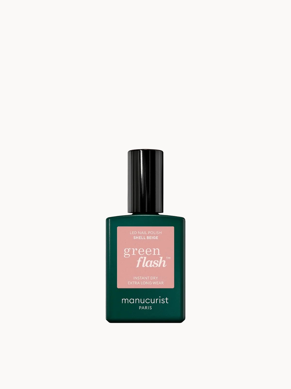 Manucurist Green Flash Polish - Shell Beige 15ml, glass nail polish bottle with dark green cap and label