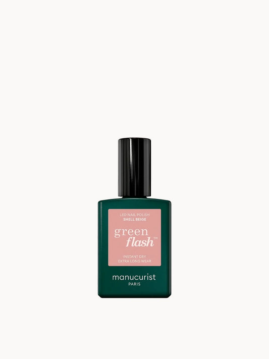 Manucurist Green Flash Polish - Shell Beige 15ml, glass nail polish bottle with dark green cap and label