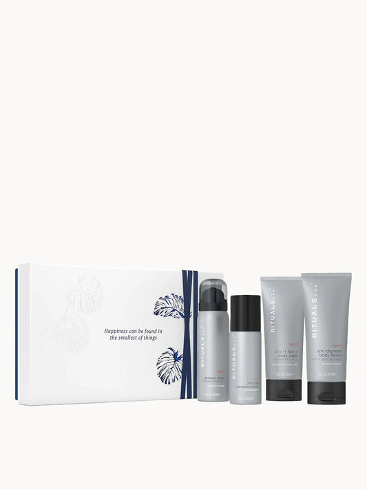 RITUALS Homme & Sport Collection Men's Small Gift Set, black and grey gift box with black tubes and bottles inside