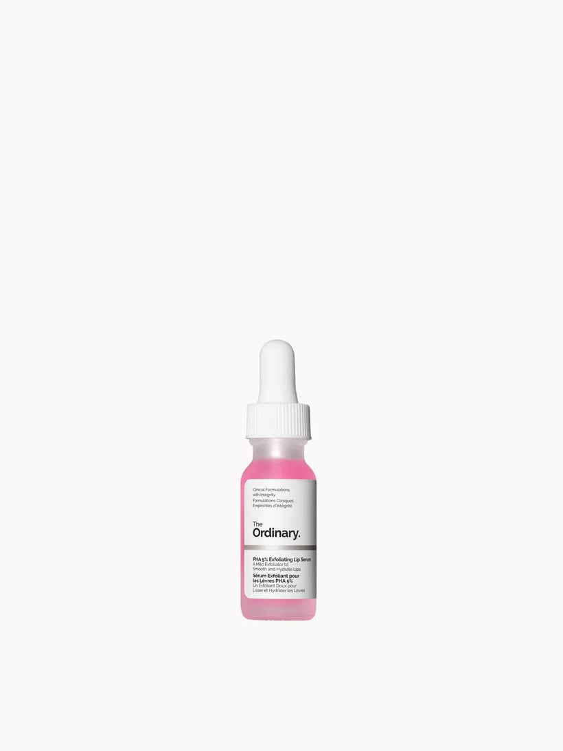 The Ordinary PHA 5% Exfoliating Lip Serum 15ml small tube with angled applicator and minimal design