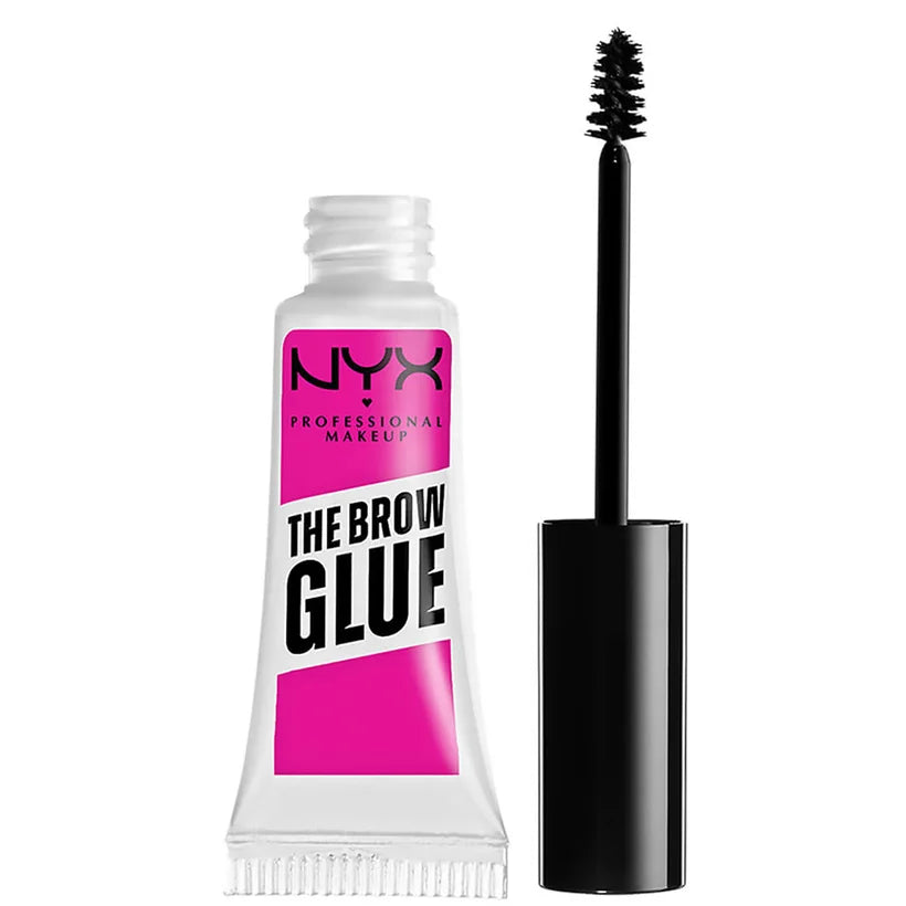 NYX Professional Makeup The Brow Glue Instant Styler Clear tube with spoolie applicator and transparent gel inside