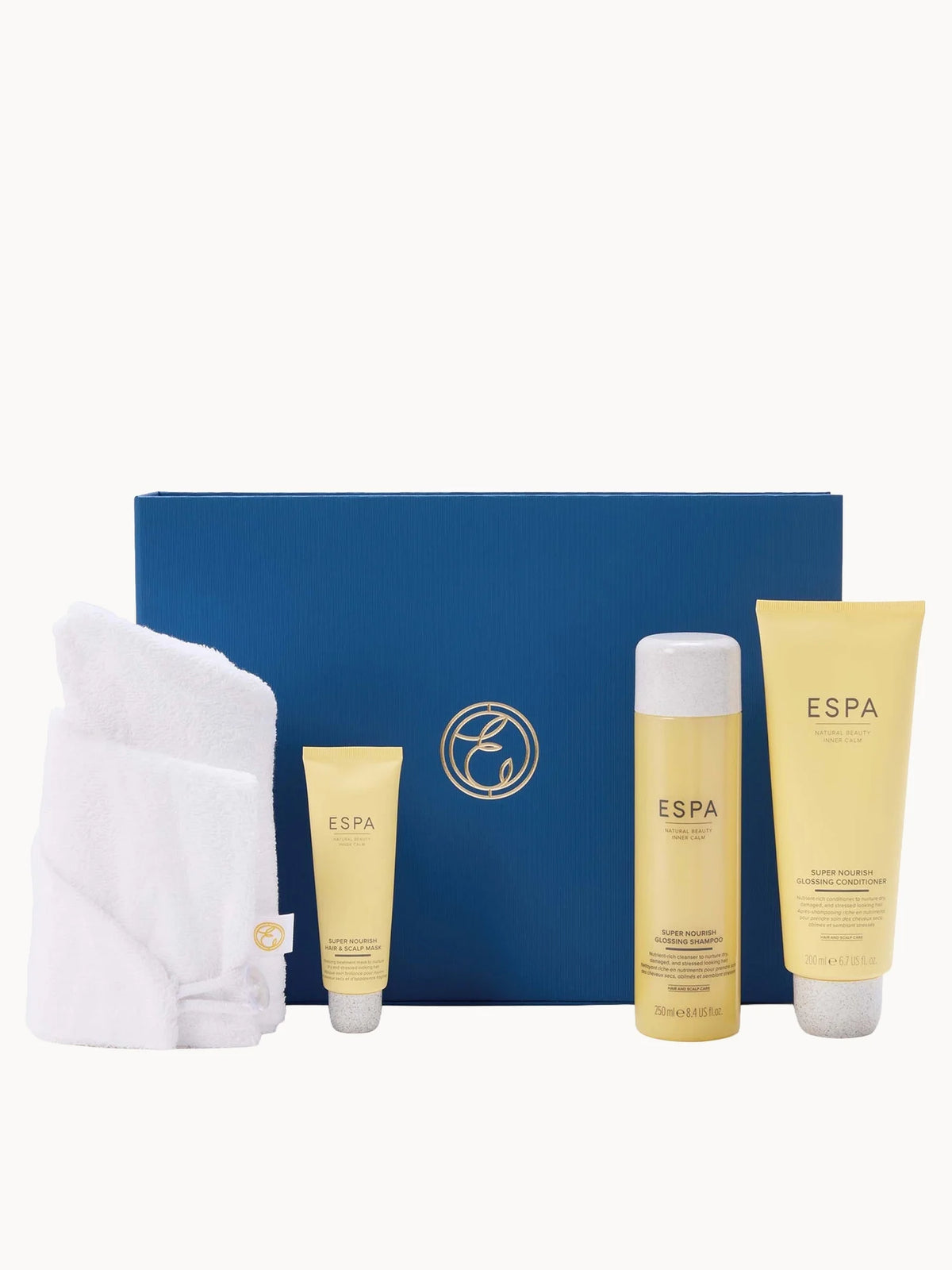 ESPA Hair Care Ritual, box with a few haircare bottles and ESPA minimalist branding