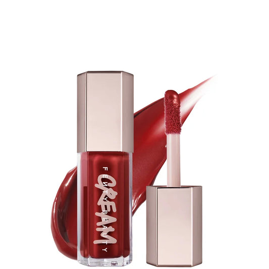 Fenty Beauty Gloss Bomb Cream Colour Drip Lip Cream Fruit Snackz slim lip gloss tube with applicator wand and branded cap