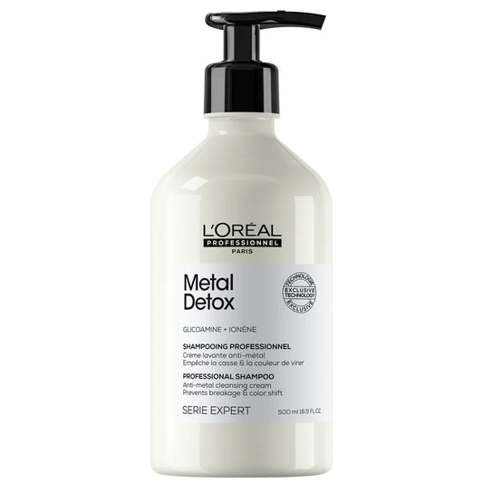 L'Oréal Professionnel Serie Expert Metal Detox Shampoo 500ml dark charcoal bottle with a silver pump
