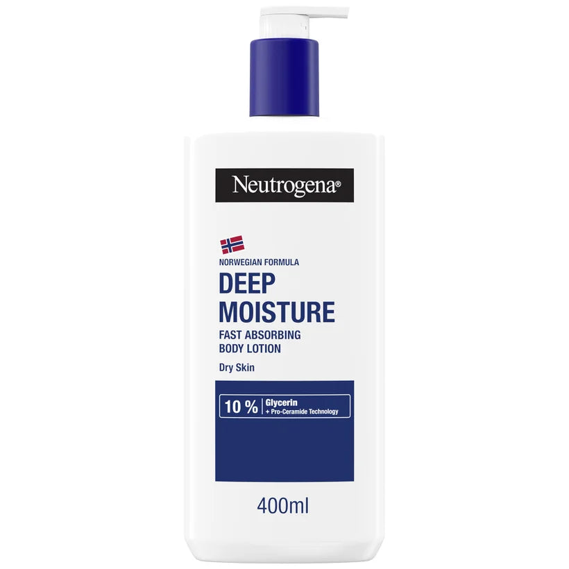 Neutrogena Norwegian Formula Deep Moisture Body Lotion for Dry Skin 400ml pump bottle with Neutrogena branding