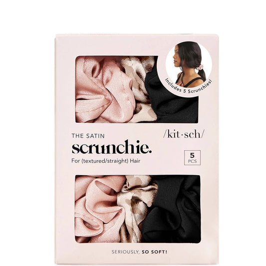 Kitsch Satin Sleep Scrunchies – set of soft satin scrunchies in mixed colours, designed to reduce hair breakage and prevent creases while sleeping