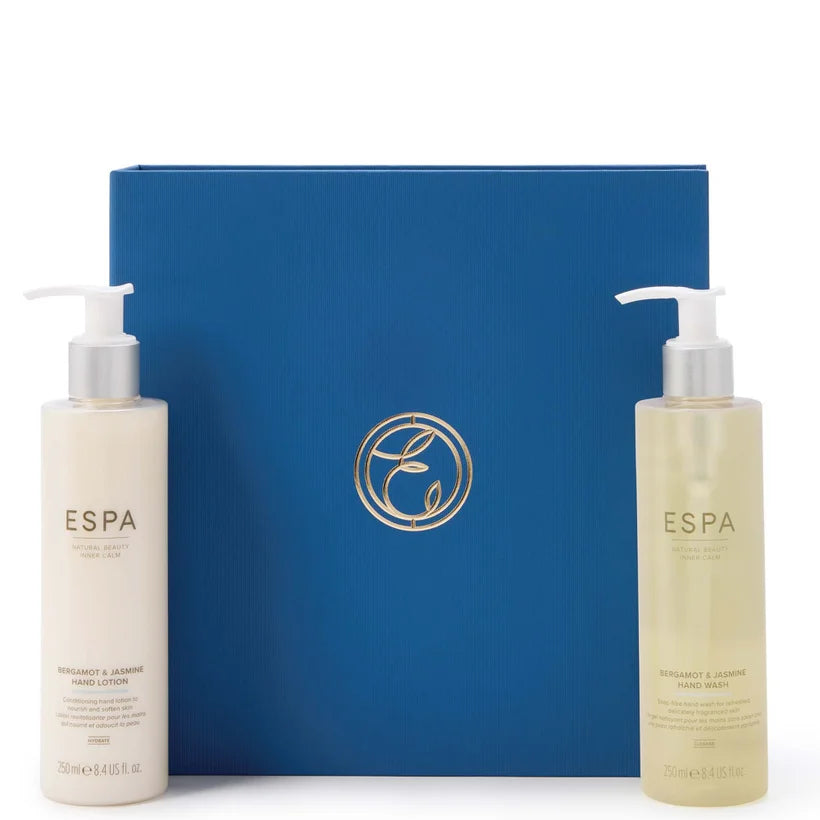 ESPA Hand Care Duo set with hand wash and hand lotion bottles featuring ESPA branding