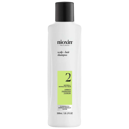 NIOXIN Scalp and Hair Thickening System 2 Shampoo 300ml, white bottle with grey pump and burgundy label