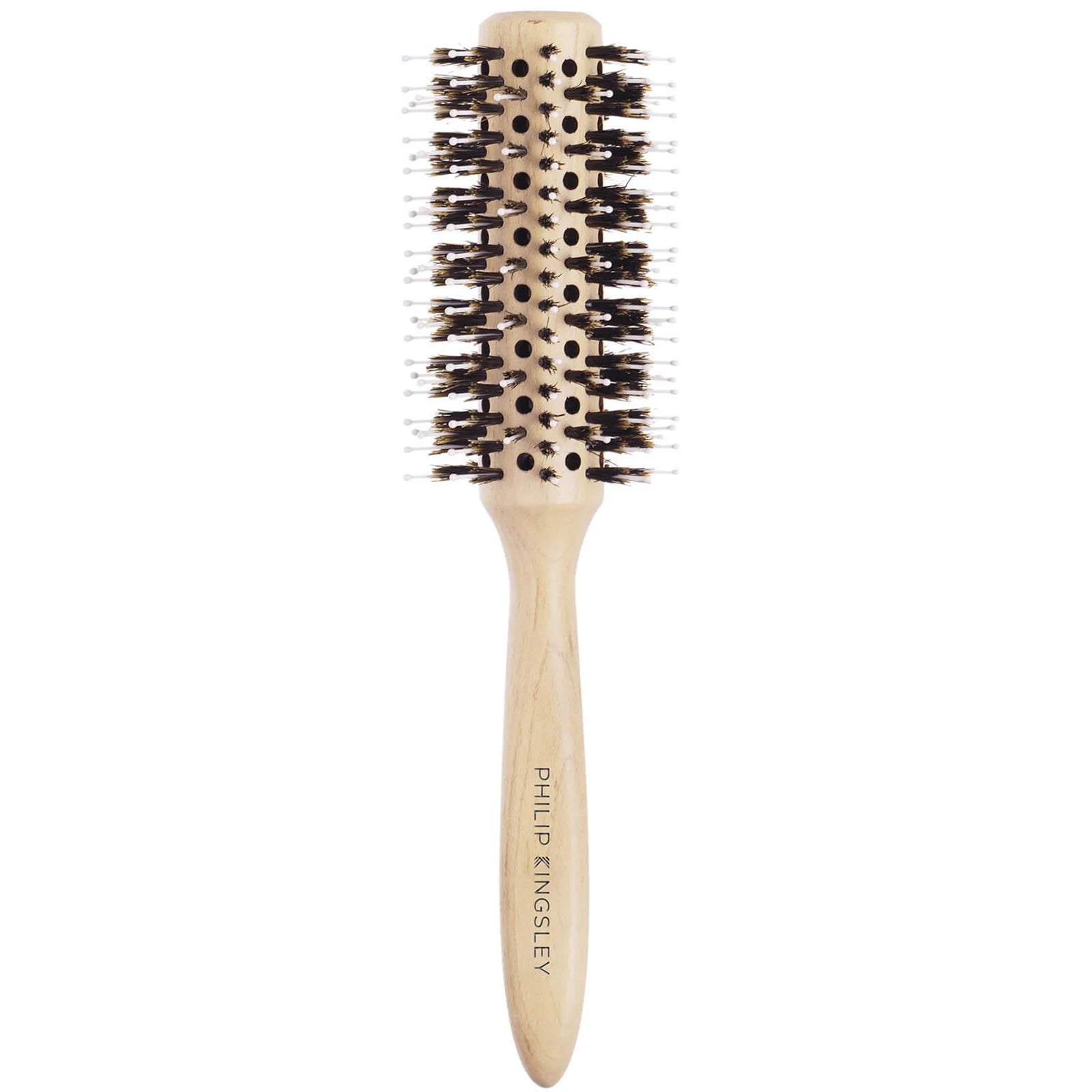 Vented wooden radial brush with boar bristles for volume and smooth styling