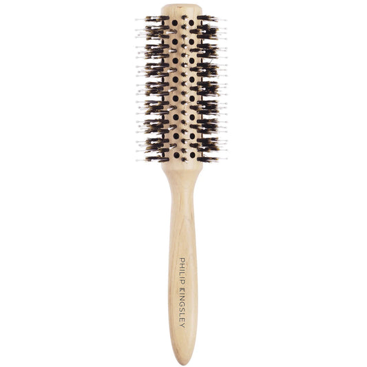 Vented wooden radial brush with boar bristles for volume and smooth styling