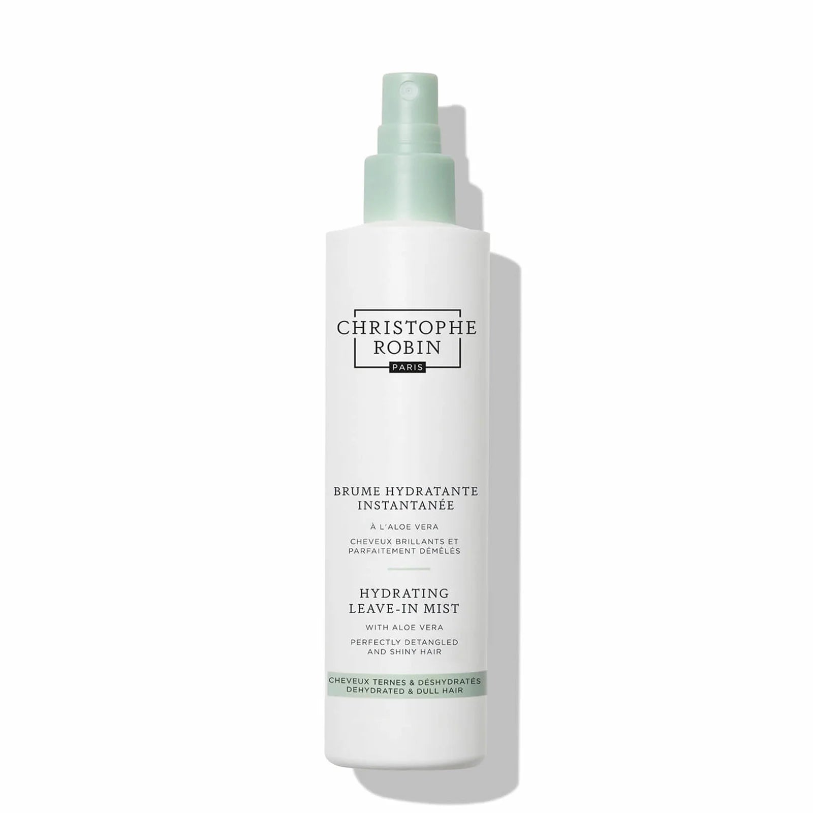 Christophe Robin Hydrating Leave-in Mist with Aloe Vera 150 ml – lightweight leave-in hair mist infused with soothing aloe vera, packaged in a clear spray bottle with minimalist label to refresh and hydrate strands.