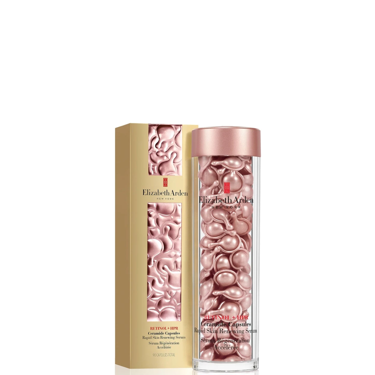 Elizabeth Arden retinol and ceramide serum capsules in golden container