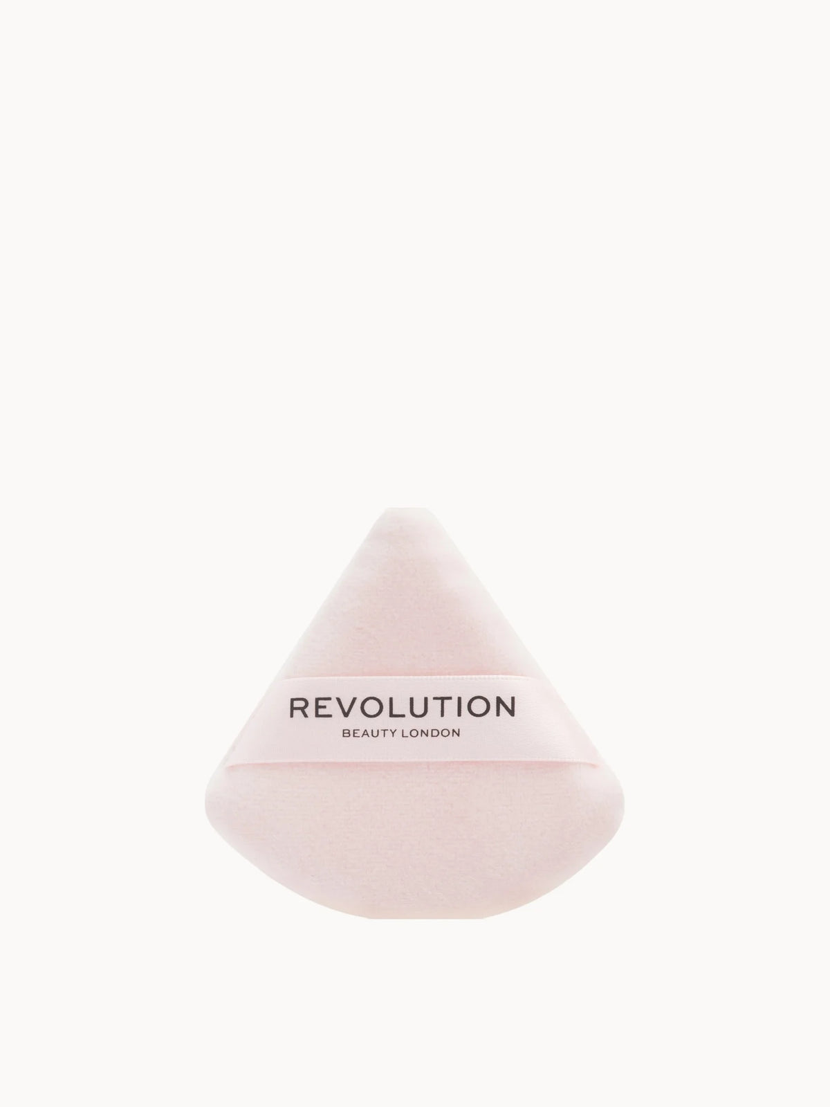 Makeup Revolution Beauty IRL Soft Focus Powder Puff, round velour powder puff with ribbon handle and Makeup Revolution branding