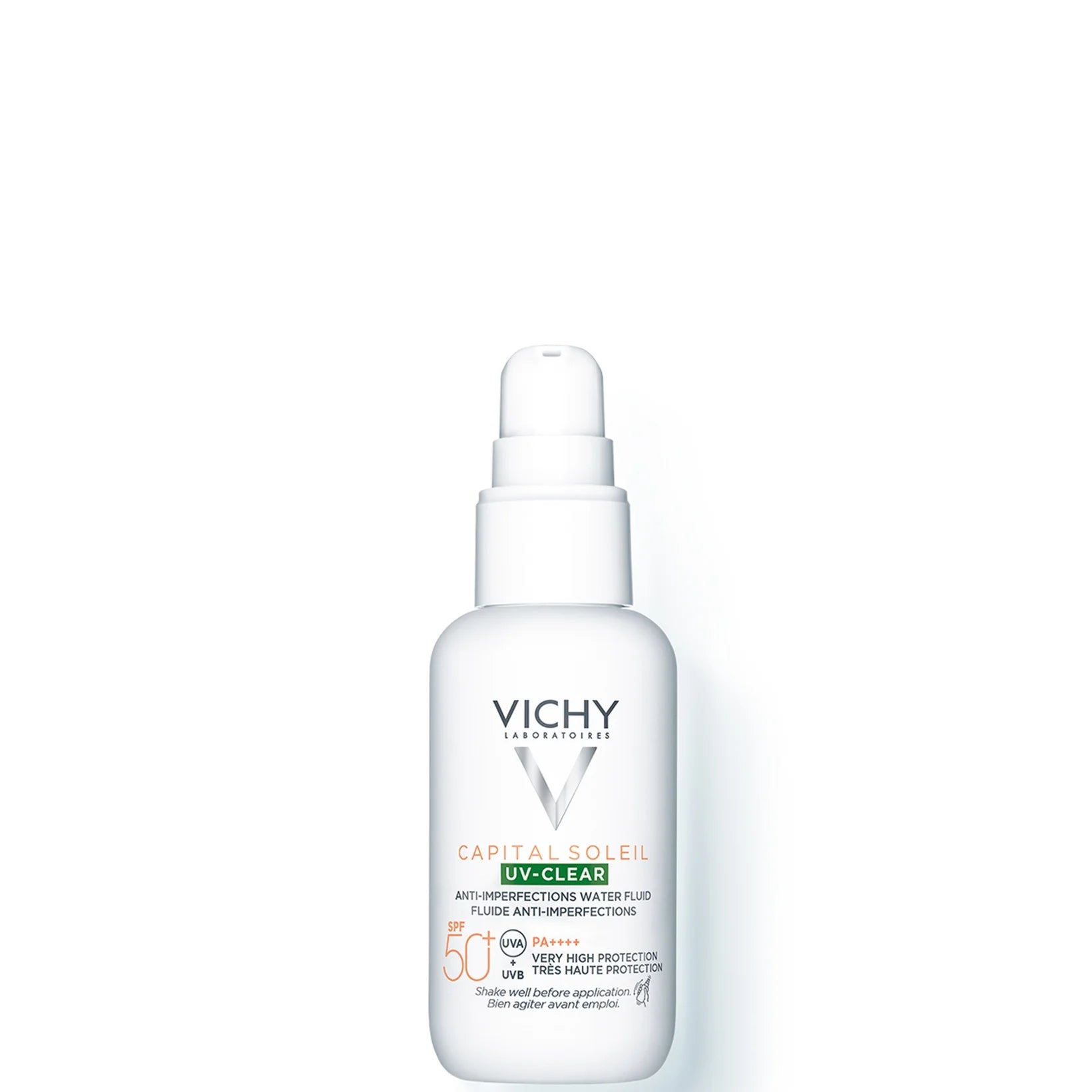 Vichy Capital Soleil UV‑Clear Daily Sun Protection SPF 50+ with Salicylic Acid 40 ml – lightweight mineral sunscreen for blemish‑prone skin, in a white compact tube with transparent cap and Vichy branding