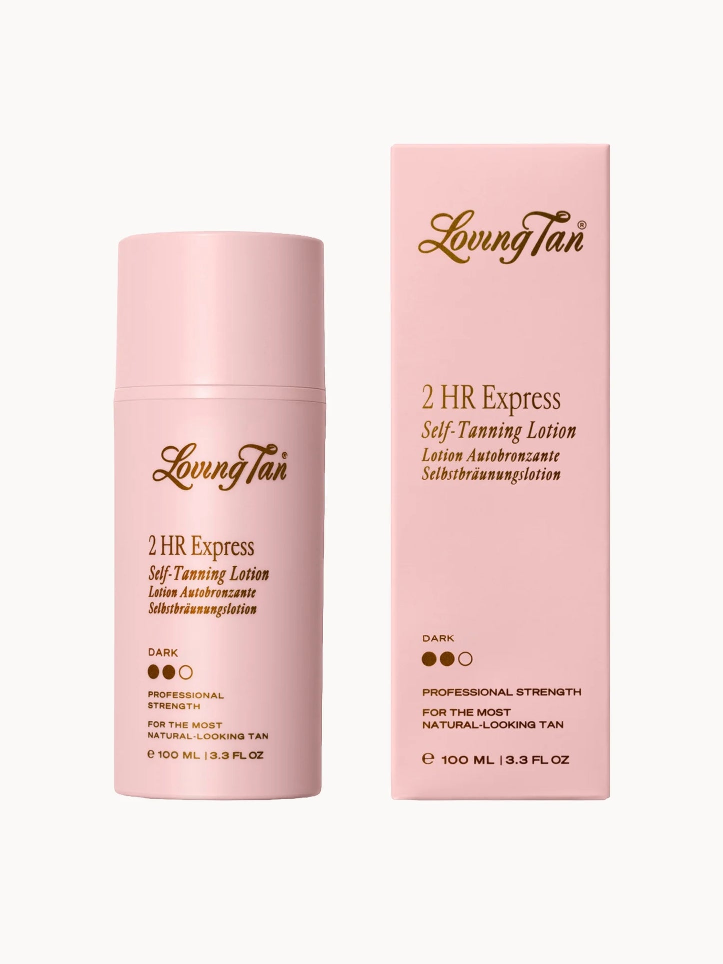 Loving Tan 2 Hour Express Tanning Lotion Dark 100ml dark bronze tube with Loving Tan branding