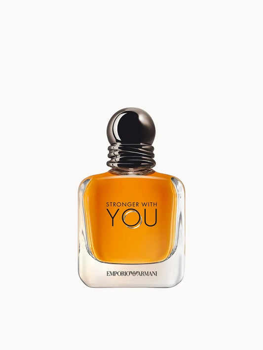 Armani Stronger With You Eau de Toilette 50ml clear glass bottle with amber liquid and rounded black cap