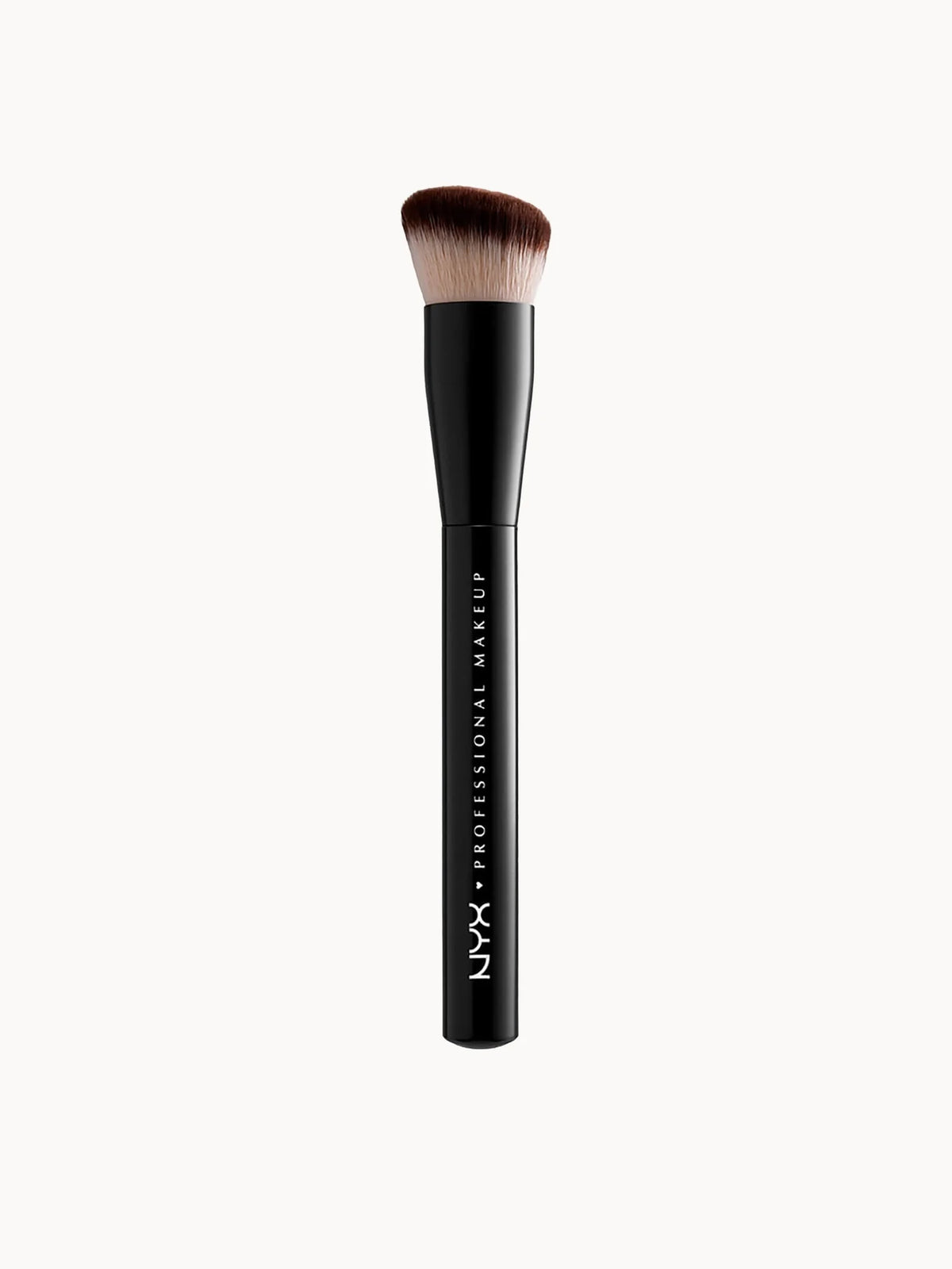 NYX Professional Makeup Can't Stop Won't Stop Foundation Brush, black handled brush with dense tapered bristle head and NYX Professional Makeup logo