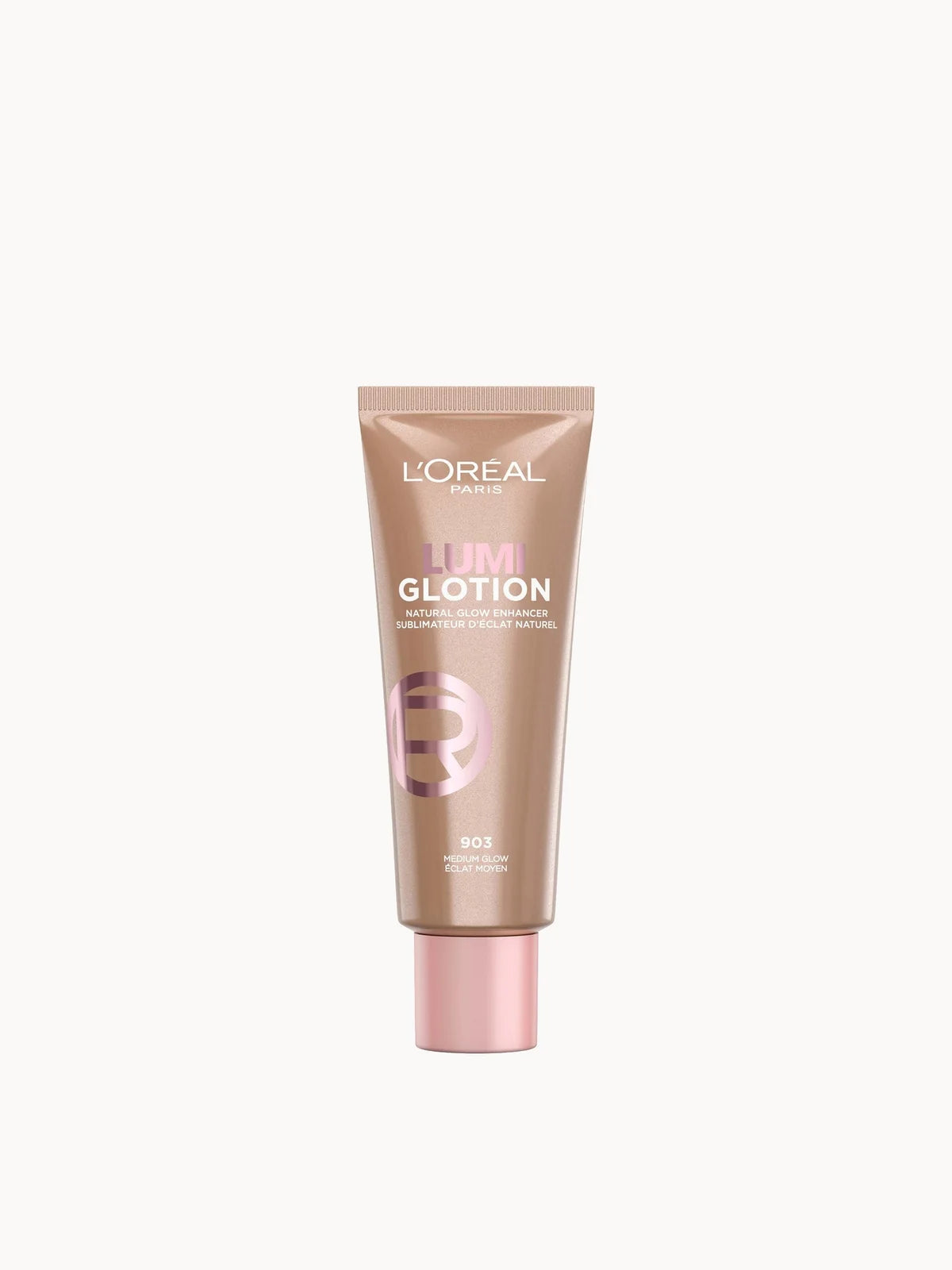 L'Oréal Paris Paradise Lumi Glotion - Shade 903 Medium Glow, squeeze tube of golden tinted glow lotion with metallic cap