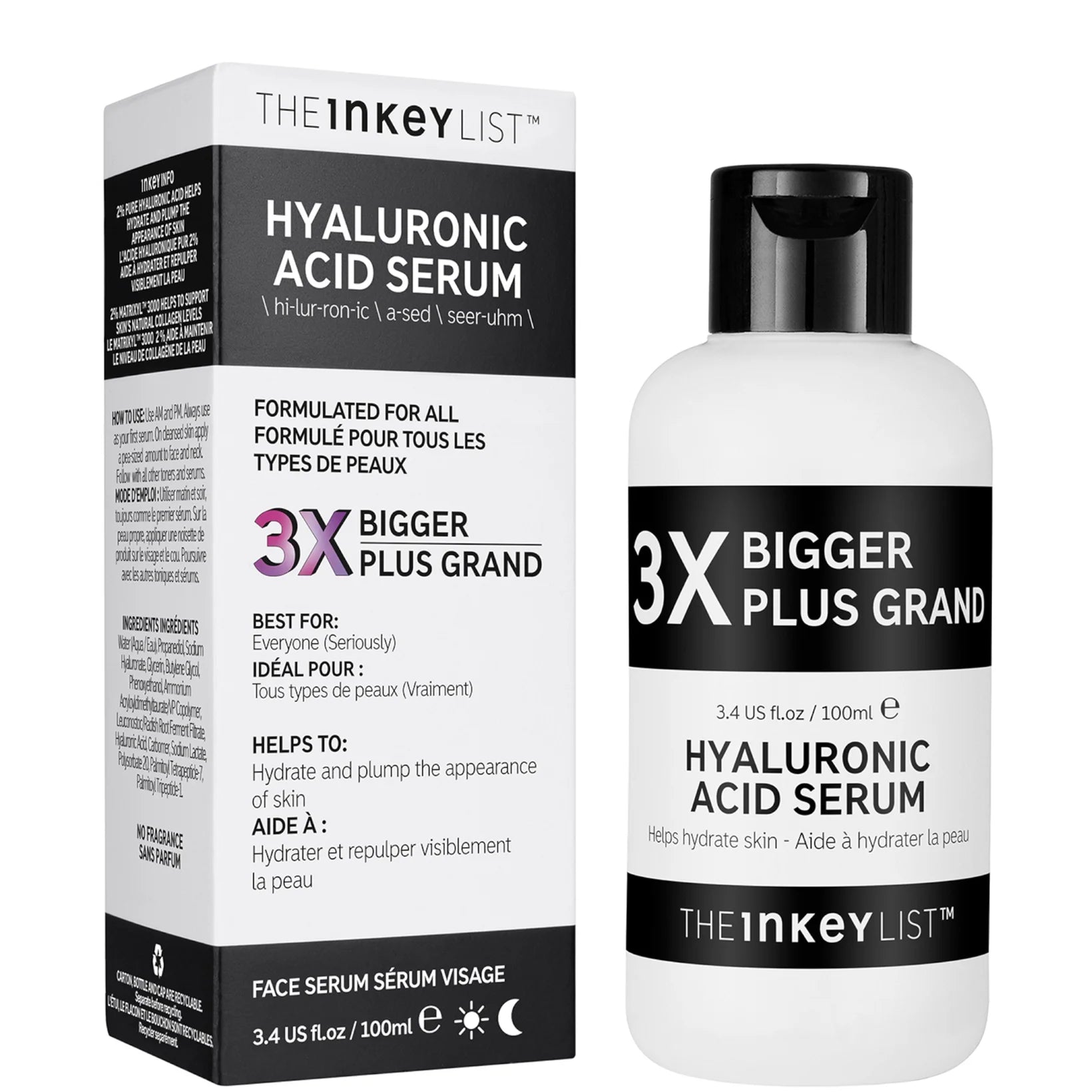 The INKEY List Supersize Hyaluronic Acid Serum 100ml bottle, multi-weight HA hydrating serum