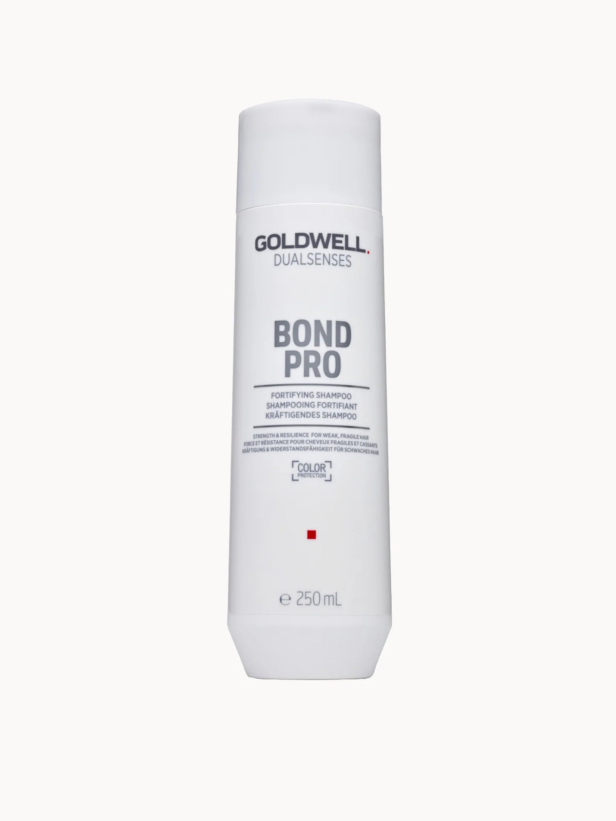 Goldwell Dualsenses BondPro+ Fortifying Shampoo 250ml, clear bottle with black cap and Goldwell Dualsenses BondPro+ branding