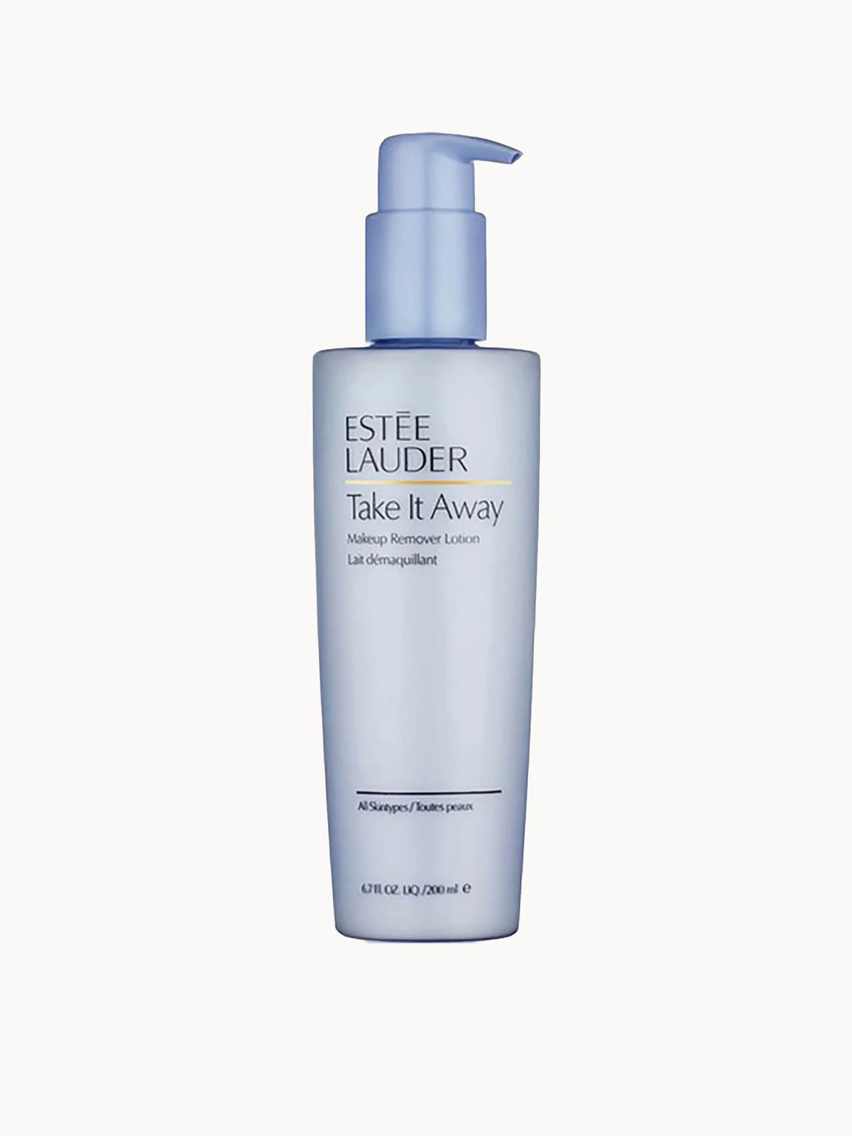 Estée Lauder Take It Away Makeup Remover Lotion 200ml, clear pump bottle with gold cap and Estée Lauder branding