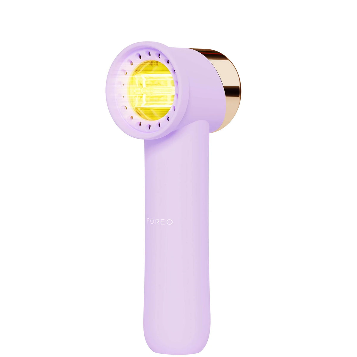 FOREO PEACH 2 Go Device - Lavender, small lavender silicone handheld device with soft cleansing bristles and FOREO logo