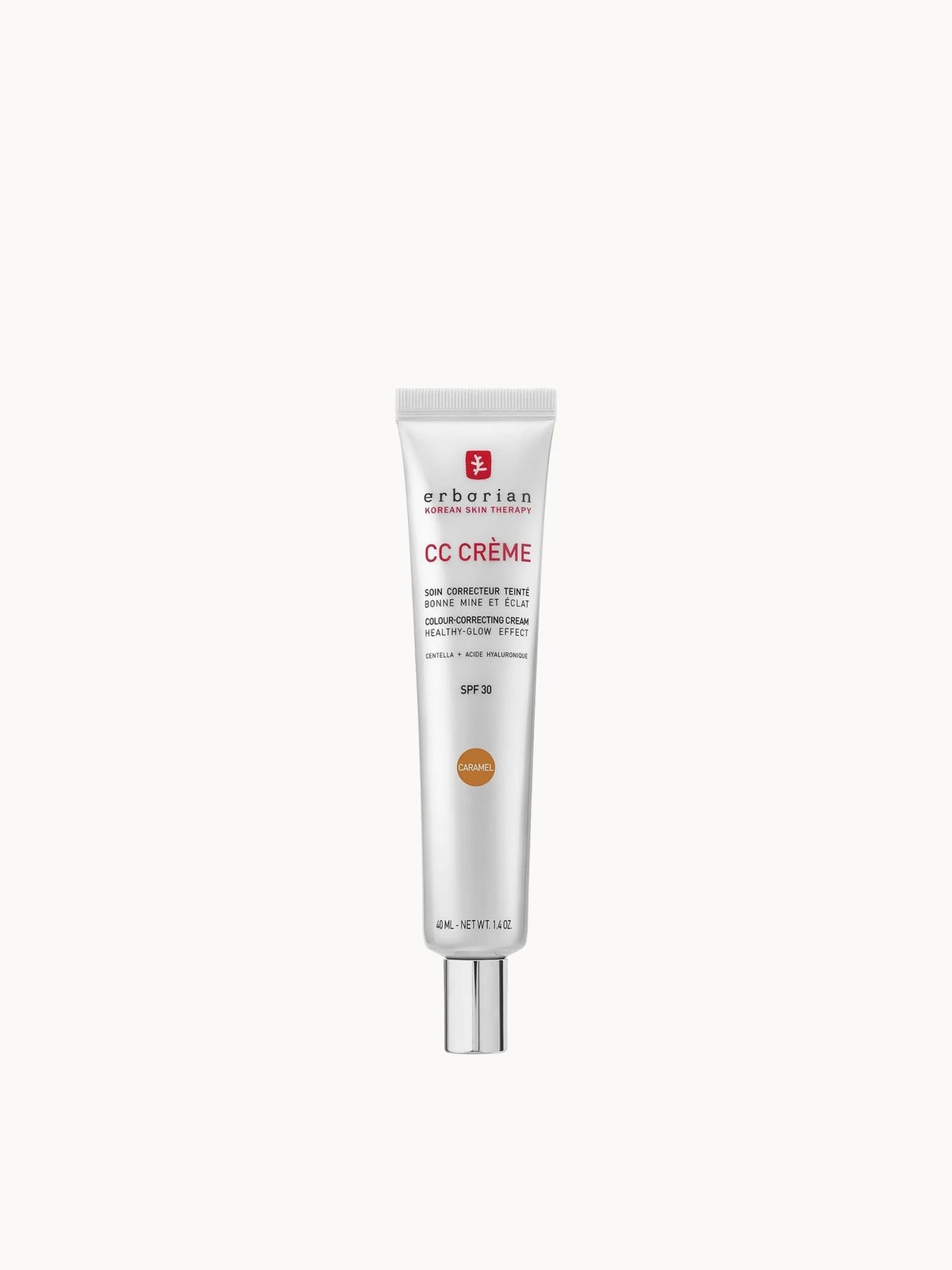 Erborian CC Creme SPF30 Caramel 40ml, gold tube with green Korean-inspired branding